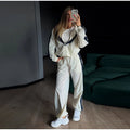 Color Block Zip Up Two Piece Set Women Long Sleeve Stand Collar Cropped Jacket High Waist Shorts 2026 Spring Summer Casual Suit