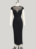 Black Burgundy Sexy Mesh Patchwork Bodycon Midi Bandage Elasticity Dress Women's Basic Fashion Club Party Vestidos