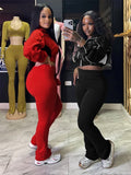 Casual 2 Piece Set Women Tracksuit Patchwork Full Sleeve Zip Elastic Hem Crop Jacket+Flared Pants Sporty Streetwear