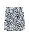 Zebra Stripe Print Two Piece Set for Women Lapel Long Sleeve Spliced Zipper Short Coat Mid Waist Knee Skirt Female