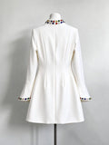 Black Luxury Crystal Slim Fit Mini Dresses For Women Stand Neck Long Sleeved Tunic Dress Female New