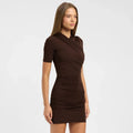 Sexy Slim Ruched Dress Women Cross-Ruched Short-Sleeve Solid Bodycon Dress 2026 Summer New Party Club Fashion Short Dress