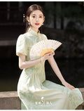 Olive Girl Green Dramatic Qipao for Ren Faire 2026 Garden Wedding Fairycore Photoshoot Everyday Wear S-XXL XS-3XL Plus Size Dramatic Silhouette Romantic Cottagecore Garden Party Editorial Not Costume Chinese Heritage Fashion Women