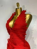 Women Sexy Backless Red Ruffled Flower Maxi Long Bodycon Bandage Dress Celebrity Elegant Evening Party Nightclub Birthday Dress