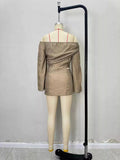Elegant Folds Women Two Piece Set Slash Neck Long Sleeve Top Mini Skirt for Party Gathering Holiday Wear Fashion