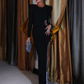 Solid Spliced Sequines Slimming Dresses for Women O Neck Long Sleeve Temperament Dress Female Fashion Style