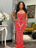 Sexy See Through Rhinestone Summer Maxi Dress Women 2026 Glitter Bodycon Club Party Dress Prom Evening Dresses Vestidos
