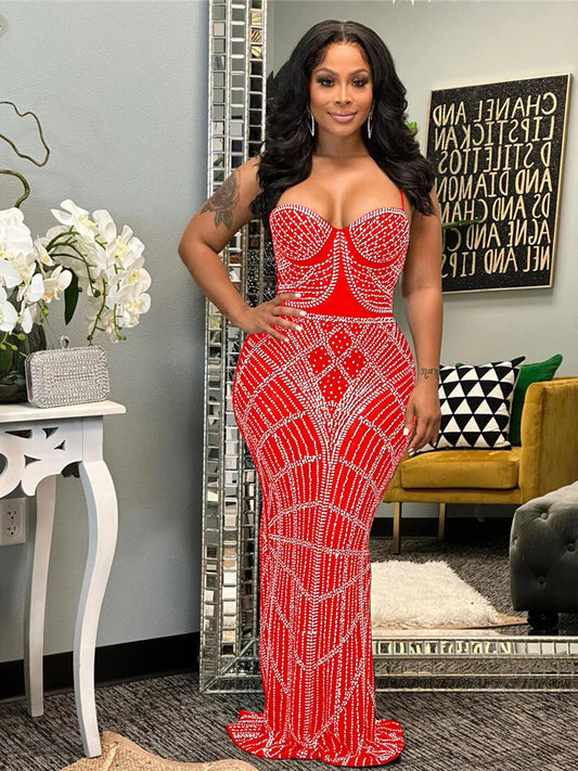 Sexy See Through Rhinestone Summer Maxi Dress Women 2026 Glitter Bodycon Club Party Dress Prom Evening Dresses Vestidos