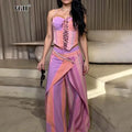Sweet Summer Outdoor Travel Striped Corset Camisole Set for Women Thin Strap Lace Up Outfit for Seaside Vacation Casual Wear