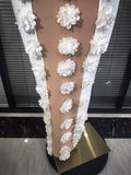 White Florals Women Sexy Off the Shoulder Bodycon Long Bandage Dress Luxury Celebrate Bar Singer Birthday Party Homecoming Dress
