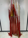 Sparkly Tassel Pearl Strapless High Slit Dress Luxury Evening Party Gown Nightclub Singer Performance Costume Festival Dresses