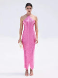 Solid Slimming Sexy Long Dresses for Women Halter Sleeveless High Waist Temperament Dress Female New