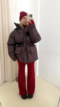 Solid Color Hooded Mid Length Zipper Jacket Fashion Women's Drawstring Waistband Pocket Coat Winter Street Daily Outwear 2026