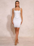 Sexy Backless Spaghetti Strap White Sleeveless Bodycon Bandage Dress Women Elegant Prom Gown Club Party Birthday Dresses