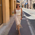 Beige Embroidered Long Tunic Top V Neck Long Sleeve Lace Fringe Hem Boho Blouse 2026 Summer Beach Vacation Cover‑up Streetwear