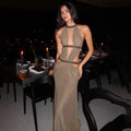 Sexy Women's Maxi Dress Halter Hollow Out Backless Sleeveless Ruched Evening Long Dresses Party Chic Robe Green Purple Summer