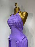 Women Sexy Sleeveless Halter Tassel Bodycon Bandage Dress Purple Black Elegant Evening Party Nightclub Birthday Prom Dress