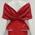 Elegant Off-the-Shoulder Beaded Bandage Evening Dress Diamond Embellished Backless Wrap Pleatd Split Bodycon Formal Party Gowns