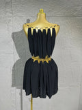 Lady's Sexiness Gold Metal Ring Decor Chiffon Cutout WaistMini Dress Suitable Women Cocktail Dinner Party Performance Outfit
