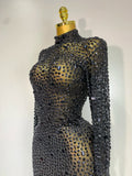 Sparkly Luxury Rhinstones Long Sleeve Elegant Party Dress Women 2025 Performance Stage Outfit Evening Birthday Prom Gown
