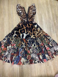 Bohemian Deep V Neck Ruffle Sleeve Maxi Dress Women Leopard Tropical Animal Floral Print Smocked Waist for Vacation Daily