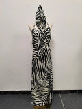 Sexy Backless Long Dress with Kerchief for Women Halter Sleeveless High Waist Split Striped Design Dresses Female