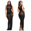 Fall Diamonds Hot Rhinestones O-neck Women Sleeveless Bodycon Long Dress Birthday Party Evening Prom Maxi Dresses
