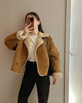 Retro Suede Coat Women's Hong Kong Style Double Breasted Suit Collar Winter New Arrival Chic Lightweight Luxury Coat