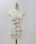 New Fashion White Color Women Sexy Halter Hollow Out Bodycon Mini Dress Backless Fashion Nightclub Party Vacation Wear