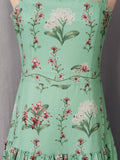 Boho Garden Parties Floral Print Maxi Sundress for Square Collar Sleeveless High Waist Slim Tiered Skirts for Casual Outings