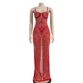 Sexy See Through Rhinestone Summer Maxi Dress Women 2026 Glitter Bodycon Club Party Dress Prom Evening Dresses Vestidos