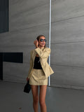 Women Light Beige Faux Croc Two‑piece Suit Set Matching Skirt Co‑ord Chic Leather Texture Office Business Autumn Street Outfits