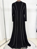 Black Diamond V-Neck Long Women'S Dress Elegant Long Sleeved V Neck High Waist Formal Dinner Evening Gown Chic Lady 2026