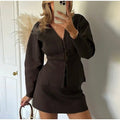 V Neck Women Knit Two Piece Set Single Button Knit Cardigan High Waist Bodycon Mini Skirt Slim Figure Flattering Fit Fashion