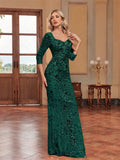 Luxury Evening Dress Women Half Sleeve Mermaid Formal Sequin Prom Maxi Dress Elegant Wedding Party Cocktail Graduation Gown
