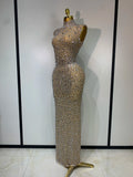 Sparkly Rhinestone Sleeveless Stretch Long Dress Women Sexy Mesh Celebrate Evening Prom Luxury Birthday Dress Evening Party Wear