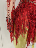 Women Sparkly Rhinestone Sequin Tassel Stretch Bodysuits 2025 New Arrival Birthday Party Nightclub Dj Stage Performance Costume