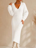 Women Knit Midi Dresses V Neck Bubble Sleeve Fuzzy Bodycon Elegant Party Daily Outfit Autumn 2026