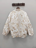 Stand Collar Jacquard Bomber Jacket Women Chic Long Sleeves Zip‑front Loose Fit Short Coat Lady Autumn High Street Outwear New