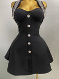 Women Black Sexy Off the Shoulder Shinning Crystal Bodycon Bandage Long Dress Gloves Elegance Celebrate Evening Party Dress