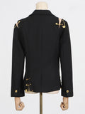 Chic Spliced Metal Pin Slimming Blazer for Women Notched Collar Long Sleeve Patchwork Mesh Hollow Out Fashion Jacket Female