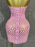 Pink Halter Neck 3D Scale Shell Sequin Mesh MiniDress Women Sheer Bodycon Short Dress For Club Night Out Cocktail Party