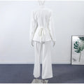 Women Solid Lapel Neck Top Pant Suit Set Elegant Full Sleeve Single Breasted Slim Coat Leg Loose Pants Suit Lady New Chic Sets