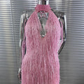 Women's Glam Low-Cut High Split Sleeveless Fringed Dress Fashion Party Dinner Evening Gown Performance Costume Vestidos De Noche
