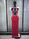 Red Black Women Sexy Halter Off the Shoulder Sparkly Crystal Velvet Bodycon Gowns Dress Celebrate Evening Party Red Carpet Wear