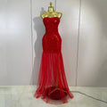Women Sparkly Rhinestones Sexy Strapless Mesh See Through Mini Dress Birthday Party Evening Cocktail Dress Nightclub Stage Wear