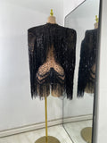 Sexy Mesh See Through Rhinestones Two Pieces Dress Coat Sets Women Sparkly Tassels Performance Singer Dancer Stage Costume