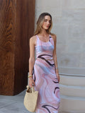 Women's Chic Printed Mesh Maxi Dress Bodycon Long Sexy Beach Swim Party Dresses New Holiday Vacation Cover Up Casual Outfit