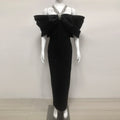Blue Black Women Sexy Halter Off the Shoulder Crystal Ruffles Bodycon Long Bandage Dress Nightclub Party Birthday Celebrate Wear