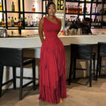 2026 New Women Birthday Party Dress Summer Slim Elegant Sleeveless Skew Collar Tassel Long Dresses Street Vintage Dress